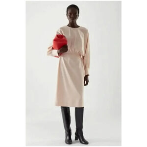 COS Gathered Midi Dress Blouson Sleeve Cream US 10 New